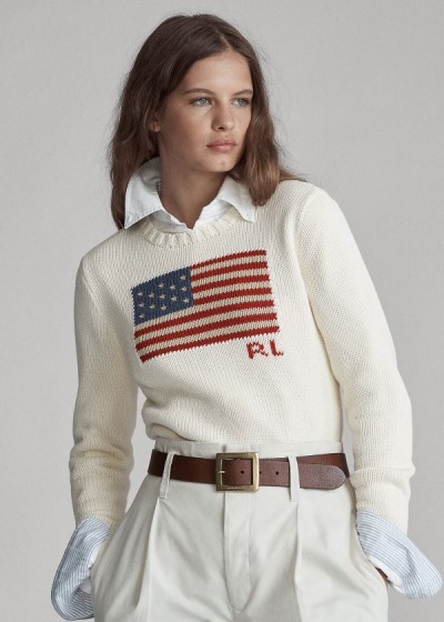 Sueter Polo Ralph Lauren Mujer Creme Multicolor - Flag Cotton Crewneck - MUBCL0682